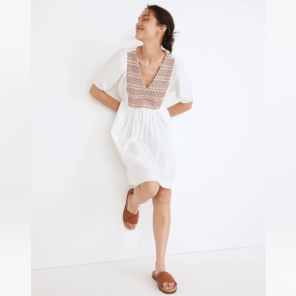 NWT Madewell Embroidered Poplin V-Neck Mini Dress - Picture 1 of 11